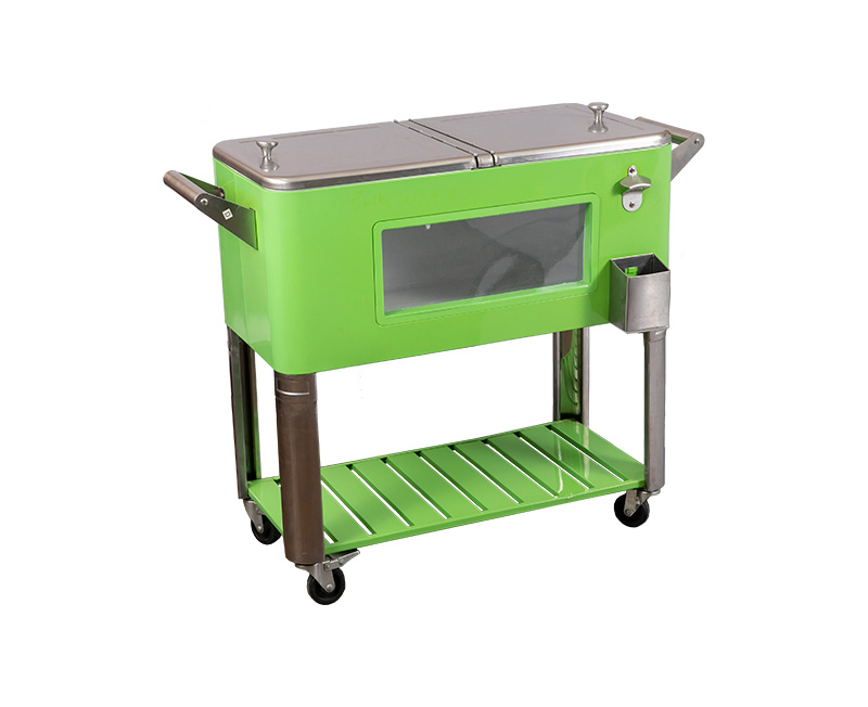 80QT Portable Metal Slim Can Wine Cooler Cart