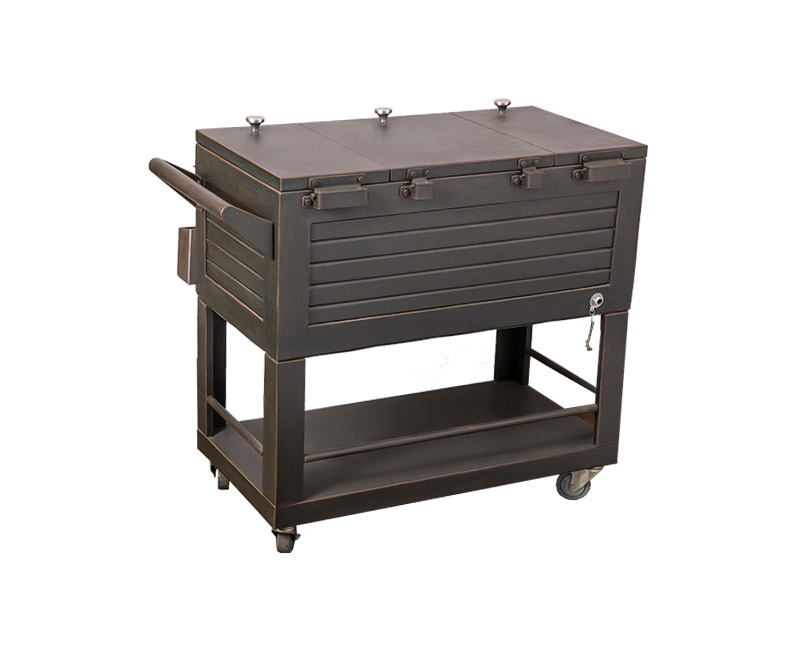 80QT Wood Grain Patio Push Cooler Cart