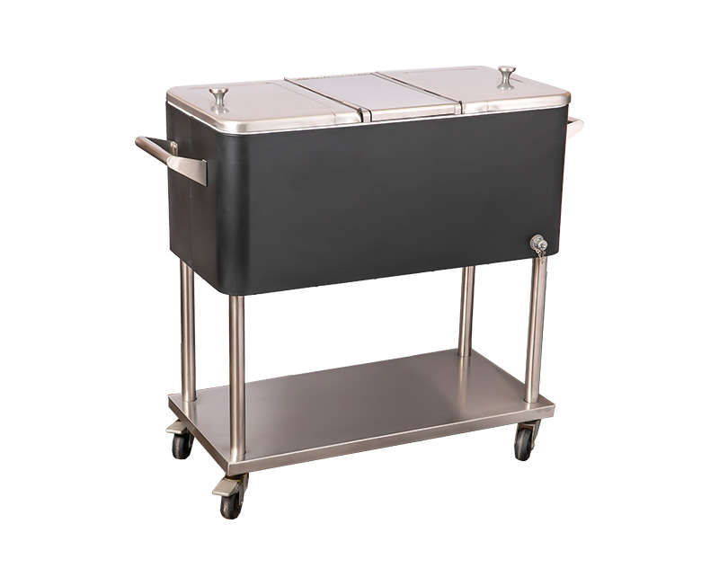 80QT Metal Rolling Beer Cooler Patio Ice Cart