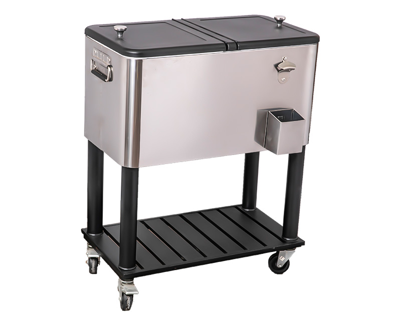 80QT Outdoor Drink Picnic Metal Cooler Cart