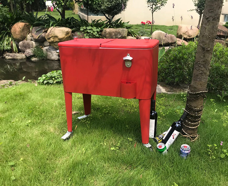60QT Outdoor Picnic Four Wheels Patio Beer Cooler Cart