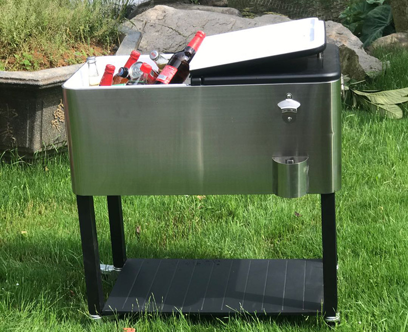 80QT Outdoor Picnic Four Wheels Patio Beer Cooler Cart