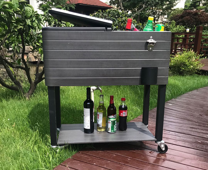 80QT Wood Grain Patio Cooler Cart-Gray Woodgrain